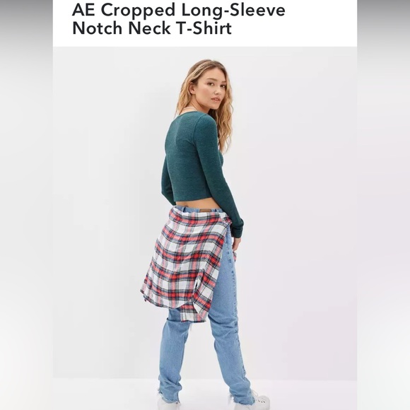 NWT American Eagle Cropped long sleeve knotch t-shirt - Picture 2 of 7